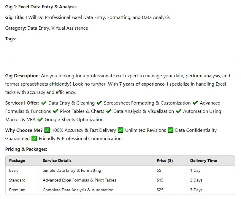 Excel Data Entry & Analysis