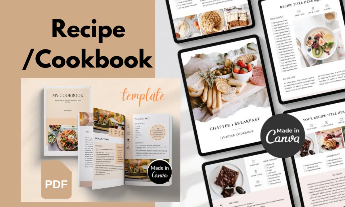Design Planner journal ebook notebook workbook recipe book and Cookbook on canva