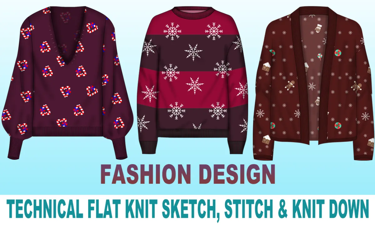 do a flat knit T-shirt and polo shirt design & do a technical flat knit sketch and tech pack