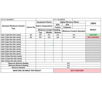 do mold or moisture test official excel template by vlookup