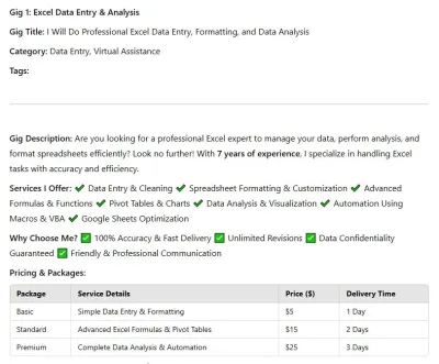 Excel Data Entry & Analysis